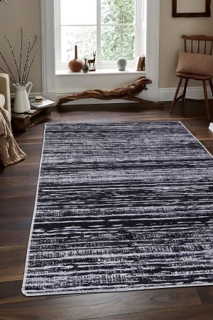 Halı Siyah Gri Cool Ym4700 Yıkanabilir Kesme Ince Yolluk Kilim Salon Halısı Modelleri