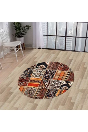 Halı Turuncu Cool K1300 Yuvarlak Kaymaz Kesme Ince Yolluk Kilim Salon Halısı Modelleri