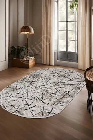 Halı Vizon Cool Karo Yıkanabilir Oval Kesme Ince Yolluk Kilim Salon Halısı Modelleri