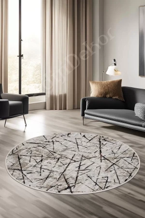Halı Vizon Cool Karo Yıkanabilir Yuvarlak Kesme Ince Yolluk Kilim Salon Halısı Modelleri