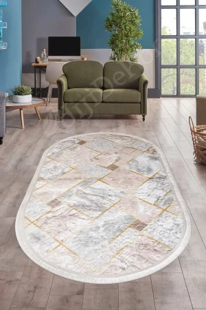 Halı Vizon Cool Yıkanabilir Saçaklı Oval Delüxe Kesme Yolluk Kilim Salon Halısı Modelleri