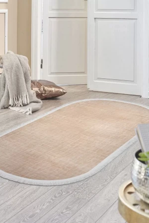 Halı Vizon Stylish Yıkanabilir Saçaklı Oval Kesme Ince Yolluk Kilim Salon Halısı Modeli