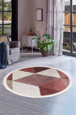 K1270 Multi Saçaklı Dijital Yuvarlak Halı Kaymaz Yıkanabilir Mutfak Antre Salon Halısı