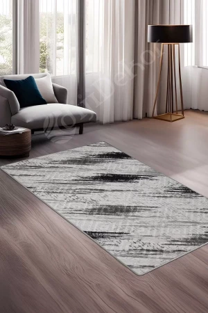 Karo Halı Siyah Salon Koridor Antre Mutfak Halısı Silinebilir Kaymaz Tabanlı