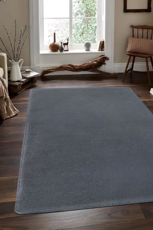 Koyu Gri Mürdüm Post Dokuma Halı Peluş Tavşan Tüyü Hissi Antibakteriyel