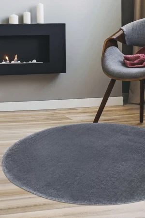 Koyu Gri Mürdüm Yuvarlak Post Dokuma Halı Peluş Tavşan Tüyü Hissi Antibakteriyel