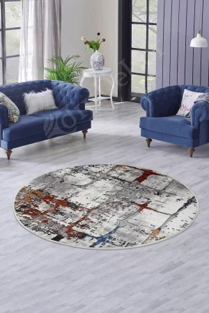 Ky7005 Multi Saçaksız Dijital Yuvarlak Halı Kaymaz Yıkanabilir Mutfak Antre Salon Halısı