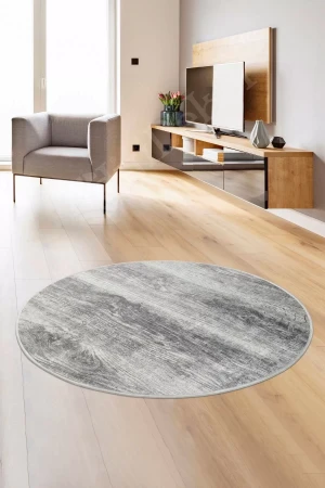 Ky7056 Gri Saçaksız Dijital Yuvarlak Halı Kaymaz Yıkanabilir Mutfak Antre Salon Halısı