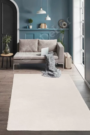 Lüx Post Peluş Düz Krem Saçaksız Bohem Koridor Oturma Odası Ve Salon Halısı