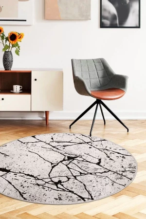 Mermer Gri Yuvarlak Halı Kaymaz Yıkanabilir Antibakteriyel Antistatik