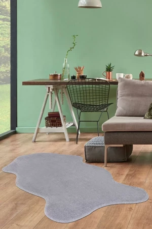 Peluş Halı Açık Gri Cool Yıkanabilir Şekilli Post Yolluk Kilim Salon Halısı Modelleri
