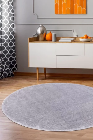 Peluş Halı Açık Gri Cool Yıkanabilir Yuvarlak Post Yolluk Kilim Salon Halısı Modelleri