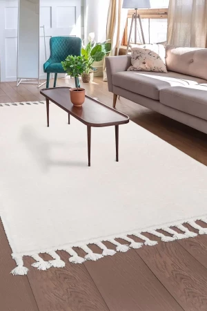 Peluş Halı Açık Vizon Cool Saçaklı Post Kesme Yolluk Kilim Salon Halısı Modelleri