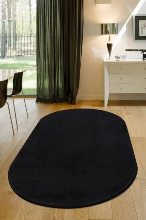 Peluş Halı Siyah Cool Yıkanabilir Oval Post Kesme Yolluk Kilim Salon Halısı Modelleri