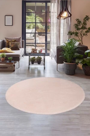 Pembe Yuvarlak Post Dokuma Halı Peluş Yumuşacık Antibakteriyel Çocuk Mutfak Salon Halısı