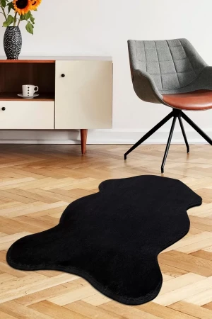 Siyah Şekilli Post Dokuma Halı Peluş Yumuşacık Kaymaz Antibakteriyel