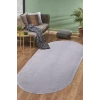 Açık Gri Mürdüm Oval Post Dokuma Halı Peluş Tavşan Tüyü Hissi Antibakteriyel