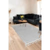 Açık Gri Post Dokuma Halı Saçaklı Peluş Yumuşacık Kaymaz Antibakteriyel