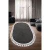 Avangard Oval Halı Pramit Antrasit Salon Koridor Antre Mutfak Halısı Silinebilir Saçaklı