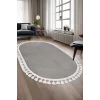 Avangard Oval Halı Sahra Gri Salon Koridor Antre Mutfak Halısı Silinebilir Ponpon Saçak