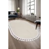 Avangard Oval Halı Sahra Krem Salon Koridor Antre Mutfak Halısı Silinebilir Saçaklı