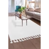 Beyaz Post Dokuma Halı Saçaklı Peluş Yumuşacık Kaymaz Antibakteriyel