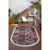 Dijidekor Halı Çok Renkli 9010 Yıkanabilir Saçaklı Oval Kesme İnce Yolluk Kilim Salon Halısı Modeli