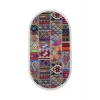 Dijidekor Halı Çok Renkli 9010 Yıkanabilir Saçaklı Oval Kesme İnce Yolluk Kilim Salon Halısı Modeli