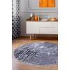 Dijidekor Halı Siyah 8881 Yıkanabilir Saçaksız Yuvarlak Kesme İnce Yolluk Kilim Salon Halısı Modeli