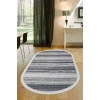 Halı Gri 9026 Cool Yıkanabilir Saçaklı Oval Kesme Ince Yolluk Kilim Salon Halısı Modeli