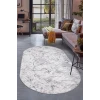 Halı Gri Cool Karo Yıkanabilir Saçaksız Oval Kesme Ince Yolluk Kilim Salon Halısı Modeli