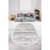 Halı Gri Cool Ky7056 Yıkanabilir Saçaklı Oval Kesme Ince Yolluk Kilim Salon Halısı Modeli