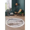 Halı Gri14 Cool Karo Saçaklı Yuvarlak Kesme Ince Yolluk Kilim Salon Halısı Modelleri