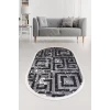 Halı Siyah Cool K1320 Saçaklı Oval Kaymaz Kesme Ince Yolluk Kilim Salon Halısı Modelleri