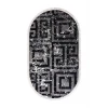 Halı Siyah Cool K1320 Saçaklı Oval Kaymaz Kesme Ince Yolluk Kilim Salon Halısı Modelleri
