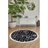 Halı Siyah Cool K1320 Saçaklı Yuvarlak Kesme Ince Yolluk Kilim Salon Halısı Modelleri