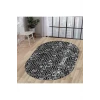Halı Siyah Cool K1320 Yıkanabilir Oval Kesme Ince Yolluk Kilim Salon Halısı Modelleri
