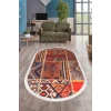 Halı Turuncu Cool K1300 Saçaklı Oval Kesme Ince Yolluk Kilim Salon Halısı Modelleri