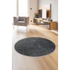 K1290 Antrasit Saçaksız Dijital Yuvarlak Halı Kaymaz Yıkanabilir Mutfak Salon Halısı