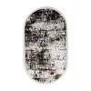 K1310 Black Saçaklı Dijital Oval Halı Kaymaz Yıkanabilir Oda Mutfak Antre Salon Halısı