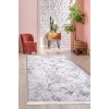 Karo Gri Saçaklı Yıkanabilir Kaymaz Salon Halısı Antre Mutfak Halısı