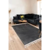 Koyu Gri Post Dokuma Halı Saçaklı Peluş Yumuşacık Kaymaz Antibakteriyel