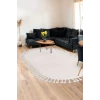 Peluş Halı Açık Vizon Cool Saçaklı Oval Kesme Post Yolluk Kilim Salon Halısı Modelleri