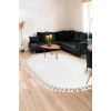 Peluş Halı Beyaz Cool Saçaklı Oval Post Kesme Yolluk Kilim Salon Halısı Modelleri