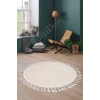 Peluş Halı Krem Cool Saçaklı Yuvarlak Kesme Post Yolluk Kilim Salon Halısı Modelleri