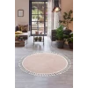 Peluş Halı Pembe Cool Saçaklı Yuvarlak Kesme Post Yolluk Kilim Salon Halısı Modelleri