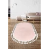Pembe Oval Post Halı Saçaklı Peluş Yumuşacık Antibakteriyel Çocuk Mutfak Salon Halısı