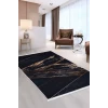 Siyah Gold Saçaklı Dijital Halı Kaymaz Yıkanabilir Yolluk