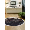 Siyah Gold Saçaklı Dijital Yuvarlak Halı Kaymaz Yıkanabilir 100x100