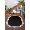 Siyah Oval Post Dokuma Halı Saçaklı Peluş Yumuşacık Kaymaz Antibakteriyel